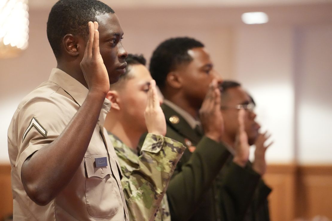 US military service members are naturalized as American citizens at Camp Humphreys, July 23, 2024.